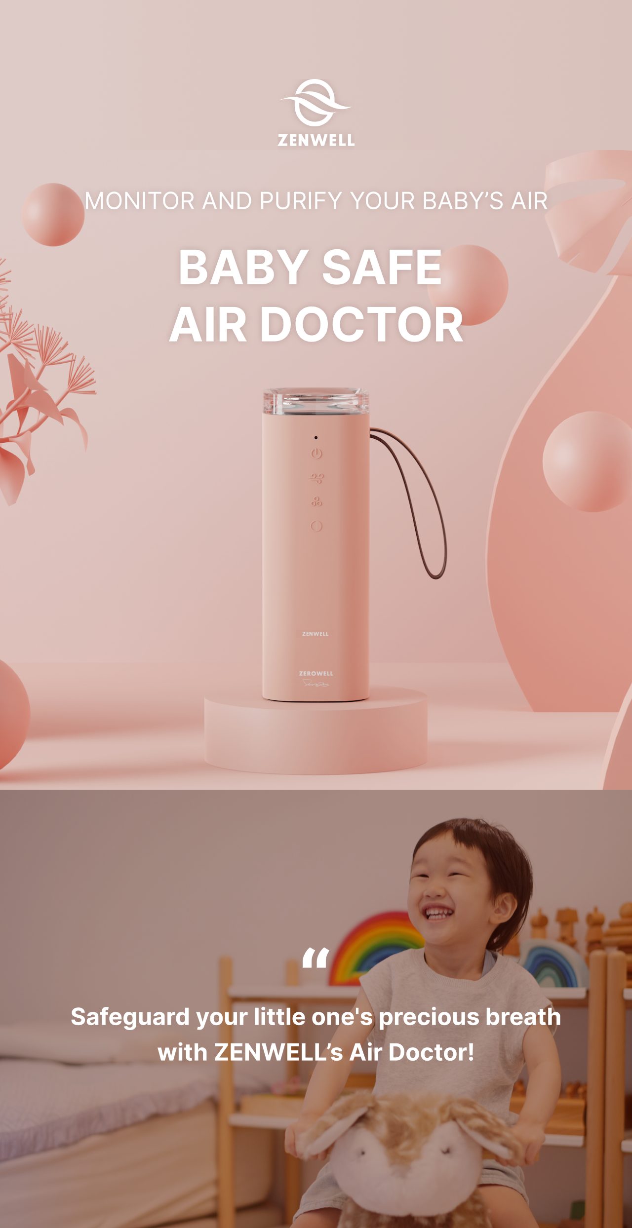 Baby Safe Air Doctor product description image saying how the product can safeguard your children's precious breath