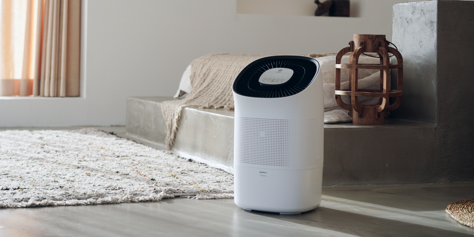 Zenwell Super Air Purifier + Humidifier Smart on modern bedroom floor