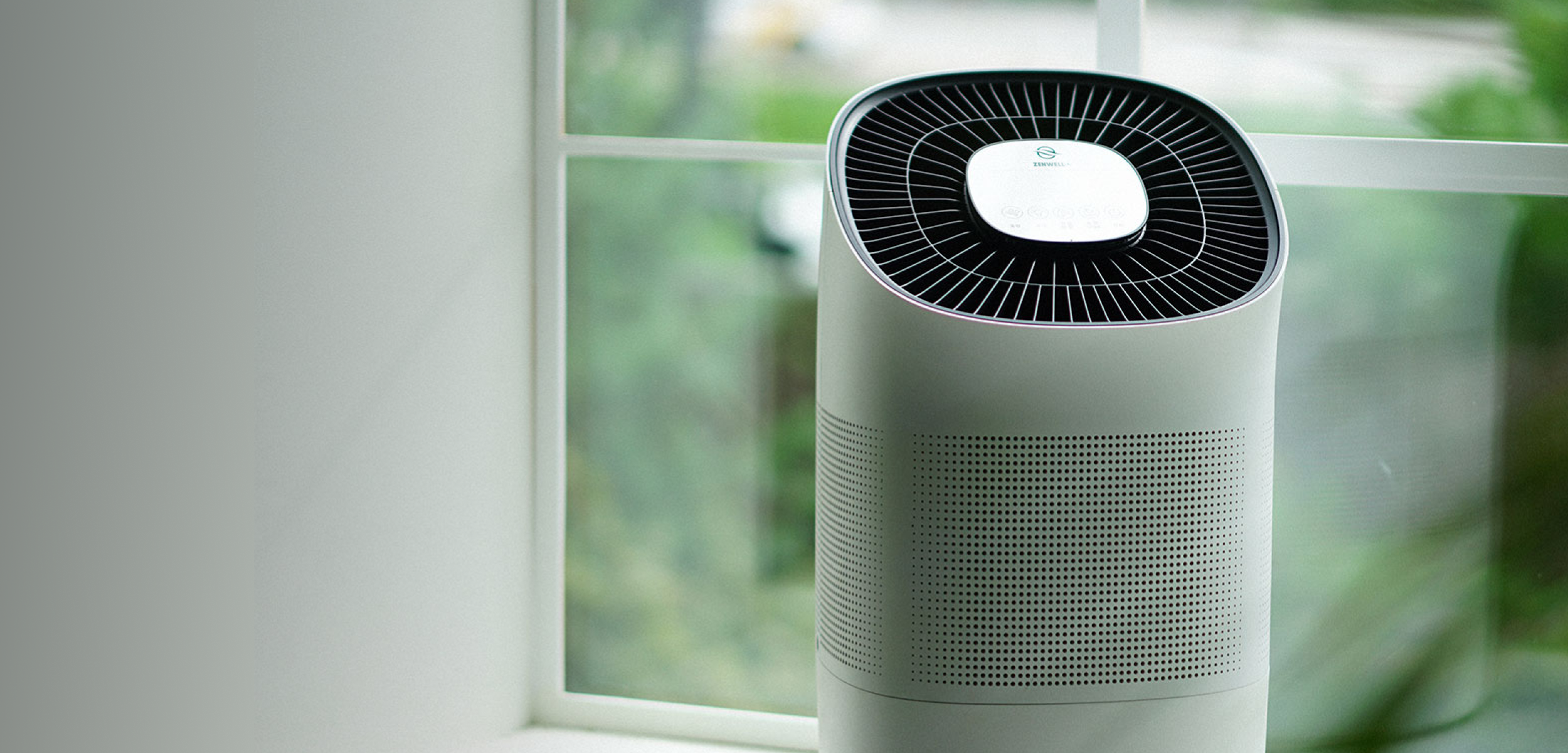 Zenwell Super Air Purifier + Humidifier Smart indoors in front of window