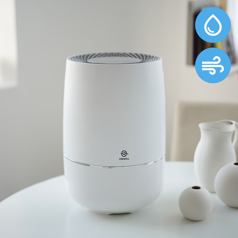 Zenwell Humidifier + Purifier on white in white room