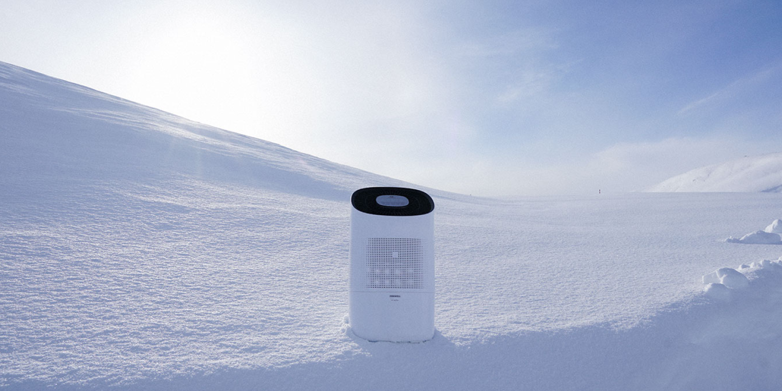 Zenwell Super Air Purifier + Humidifier on pristine snowy hill