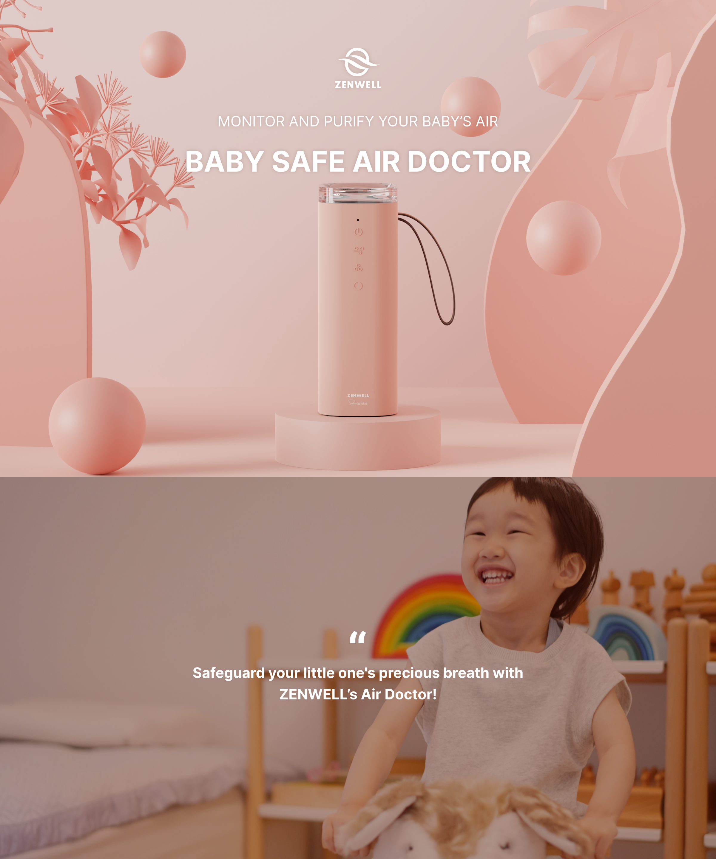 Baby Safe Air Doctor product description image saying how the product can safeguard your children's precious breath